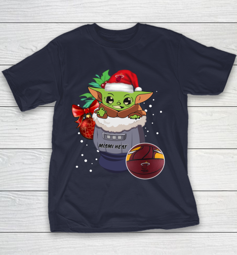 Miami Heat Christmas Baby Yoda Star Wars Funny Happy NBA Youth T-Shirt 4
