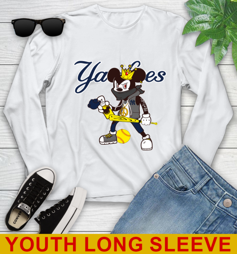 New York Yankees MLB Baseball Mickey Peace Sign Sports Youth Long Sleeve New York Yankees MLB Baseball Mickey Peace Sign Sports Youth Long Sleeve