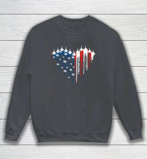 Retro Fighter Jet Airplane American Flag Heart 4th Of July Sweatshirt 3