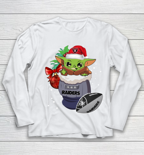 Oakland Raiders Christmas Baby Yoda Star Wars Funny Happy NFL Youth Long Sleeve 2