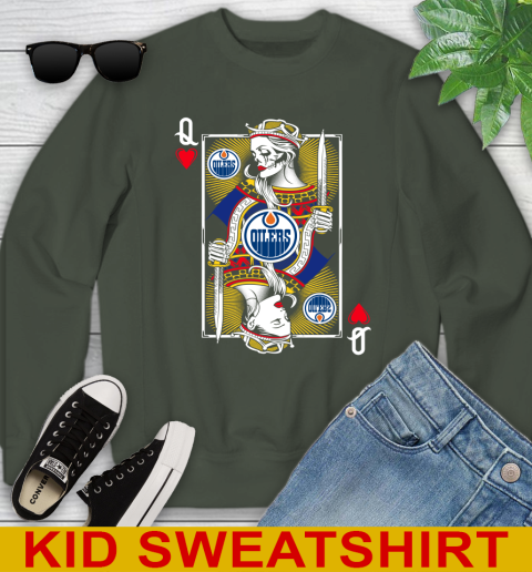 NHL Hockey Edmonton Oilers The Queen Of Hearts Card Shirt Youth Sweatshirt 8