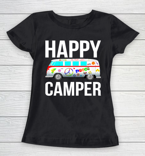 Happy Camper Camping Van Peace Sign Hippies 1970s Campers Women's T-Shirt