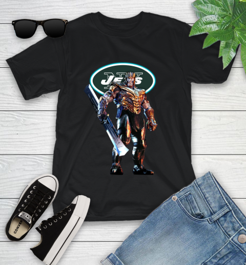 NFL Thanos Gauntlet Avengers Endgame Football New York Jets Youth T-Shirt 2