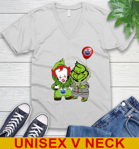 Edmonton Oilers Baby Pennywise Grinch Christmas NHL Hockey V-Neck T-Shirt