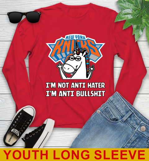 New York Knicks NBA Basketball Unicorn I'm Not Anti Hater I'm Anti Bullshit Youth Long Sleeve 11