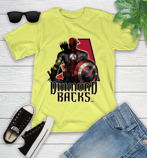 MLB Captain America Thor Spider Man Hawkeye Avengers Endgame Baseball Arizona Diamondbacks Youth T-Shirt 8