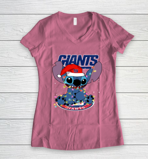 New York Giants NFL Football noel stitch Christmas Women's V-Neck T-Shirt 7
