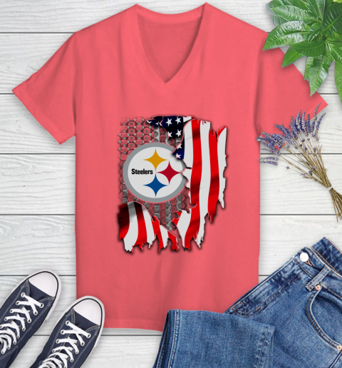 Pittsburgh Steelers NFL Football American Flag Women's V-Neck T-Shirt 7 Pittsburgh Steelers NFL Football American Flag Women's V-Neck T-Shirt - Image 7