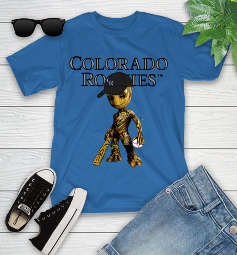 MLB Colorado Rockies Groot Guardians Of The Galaxy Baseball Youth T-Shirt 9