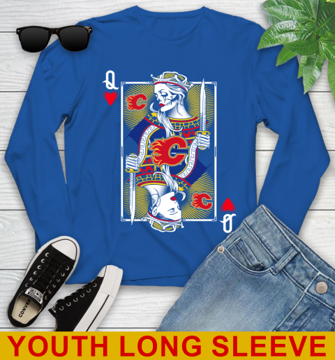 NHL Hockey Calgary Flames The Queen Of Hearts Card Shirt Youth Long Sleeve 10