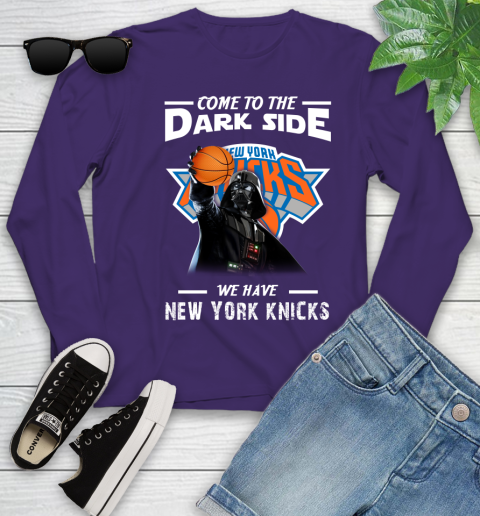 NBA Come To The Dark Side We Have New York Knicks Star Wars Darth Vader Basketball Youth Long Sleeve 4