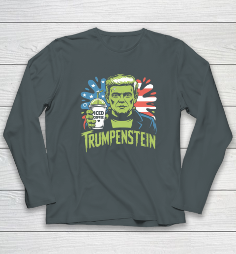 Trumpenstein Funny Iced Coffee Drink Halloween 4th of July USA Flag Long Sleeve T-Shirt 3