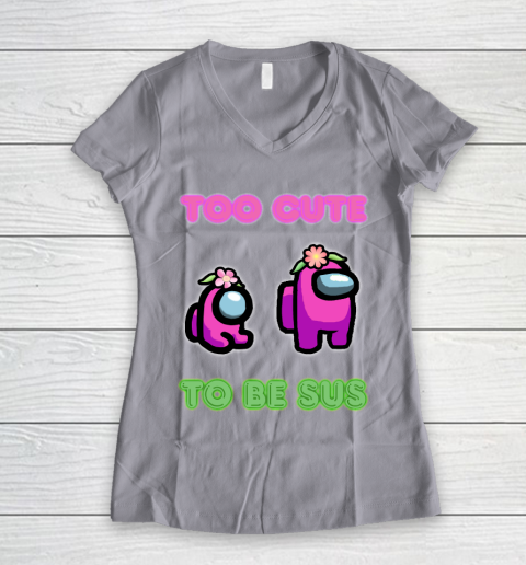 Among Us Shirts Too cute to be sus Women's V-Neck T-Shirt 2