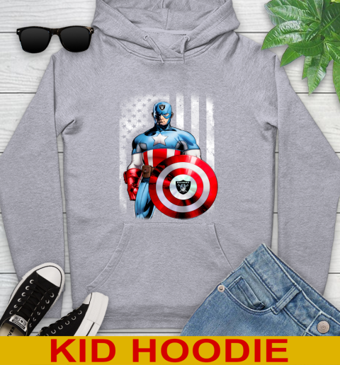 Oakland Raiders NFL Football Captain America Marvel Avengers American Flag Shirt Youth Hoodie 6