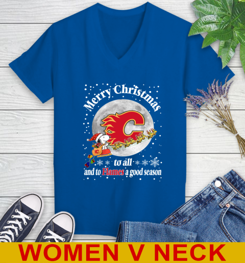 Calgary Flames Merry Christmas To All And To Flames A Good Season NHL Hockey Sports Women's V-Neck T-Shirt 9