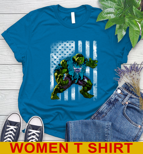 Charlotte Hornets Hulk Marvel Avengers NBA Basketball American Flag Women's T-Shirt 8