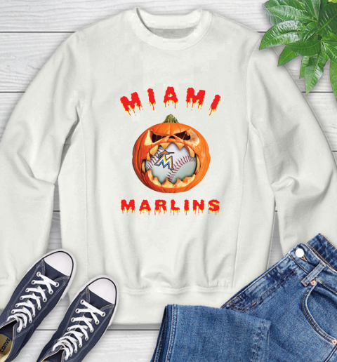 MLB Miami Marlins Halloween Pumpkin Baseball Sports Sweatshirt