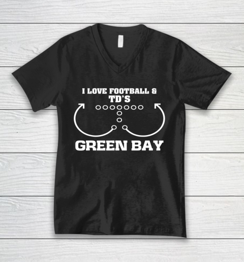 Green Bay I Love Football And TD's Touchdown Offense Team V-Neck T-Shirt