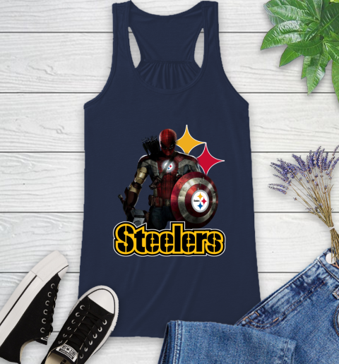 NFL Captain America Thor Spider Man Hawkeye Avengers Endgame Football Pittsburgh Steelers Racerback Tank 10