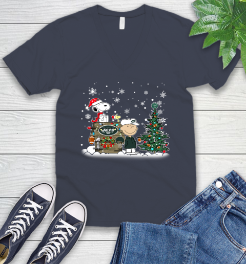 NFL New York Jets Snoopy Charlie Brown Christmas Football Super Bowl Sports V-Neck T-Shirt 8