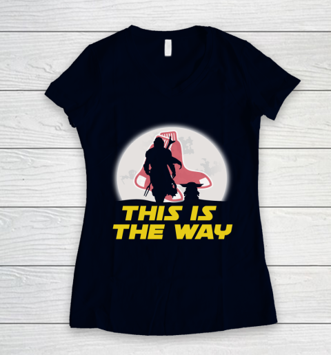 Boston Red Sox MLB Baseball Star Wars Yoda And Mandalorian This Is The Way Women's V-Neck T-Shirt 2