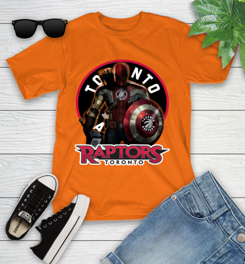Toronto Raptors NBA Basketball Captain America Thor Spider Man Hawkeye Avengers Youth T-Shirt 7