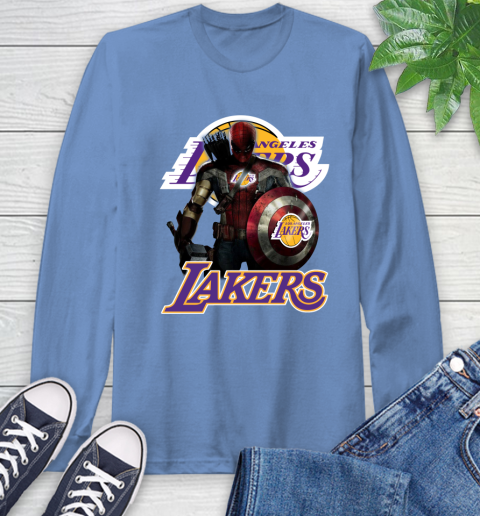 Los Angeles Lakers NBA Basketball Captain America Thor Spider Man Hawkeye Avengers Long Sleeve T-Shirt 11