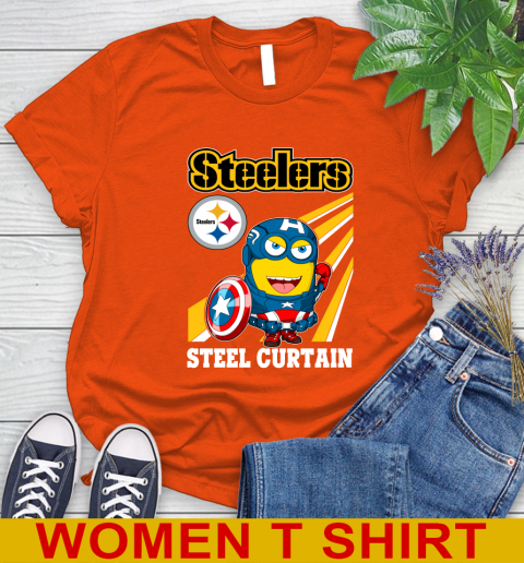 NFL Football Pittsburgh Steelers Captain America Marvel Avengers Minion Shirt Women's T-Shirt 3