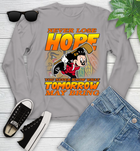 Chicago Blackhawks NHL Hockey ootball Mickey Disney Never Lose Hope Youth Long Sleeve 5