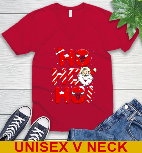 Chicago Bulls NBA Basketball Ho Ho Ho Santa Claus Merry Christmas Shirt V-Neck T-Shirt 6