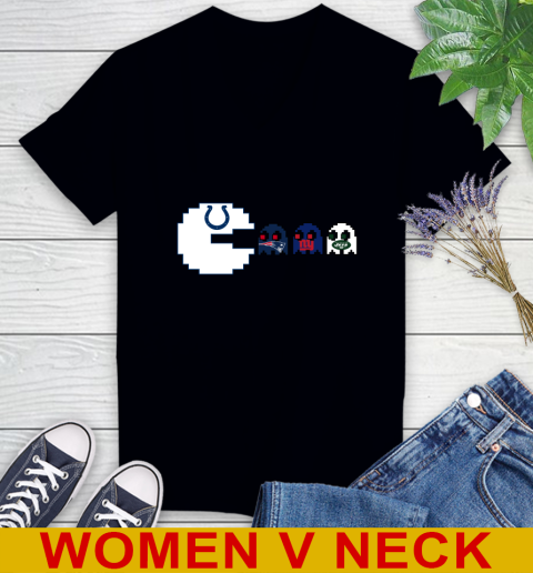 Indianapolis Colts NFL Football Pac Man Champion Women's V-Neck T-Shirt 2