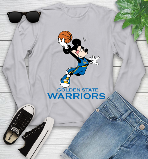 NBA Basketball Golden State Warriors Cheerful Mickey Mouse Shirt Youth Long Sleeve 5