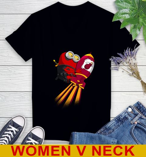 NBA Basketball Miami Heat Deadpool Minion Marvel Shirt Women's V-Neck T-Shirt