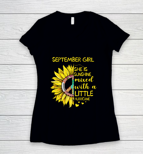 September Girl She is Sunshine Shirt Women Hippie Sunflower Women's V-Neck T-Shirt