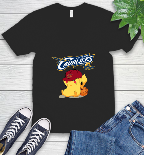 NBA Pikachu Basketball Sports Cleveland Cavaliers V-Neck T-Shirt 2