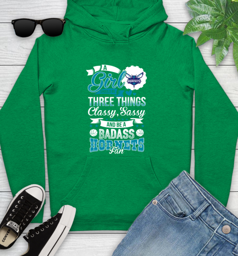 Charlotte Hornets NBA A Girl Should Be Three Things Classy Sassy And A Be Badass Fan Youth Hoodie 9