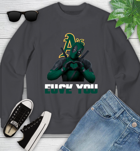 MLB Oakland Athletics Deadpool Love You Fuck You Baseball Sports Youth Sweatshirt 5