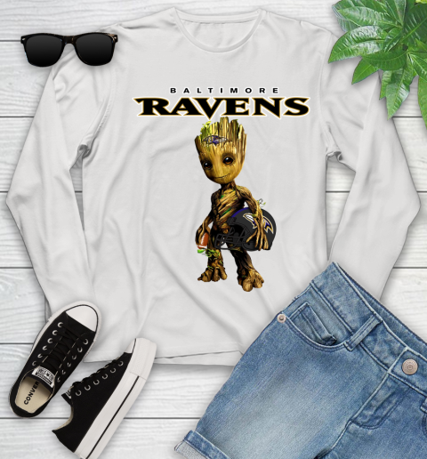 Baltimore Ravens NFL Football Groot Marvel Guardians Of The Galaxy Youth Long Sleeve