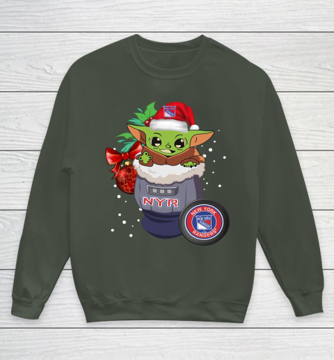 New York Rangers Christmas Baby Yoda Star Wars Funny Happy NHL Youth Sweatshirt 10