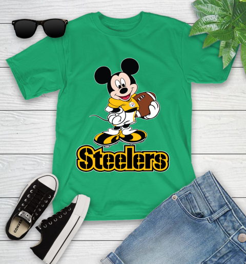 NFL Football Pittsburgh Steelers Cheerful Mickey Mouse Shirt Youth T-Shirt 6