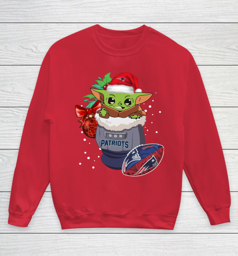 New England Patriots Christmas Baby Yoda Star Wars Funny Happy NFL Youth Sweatshirt 9