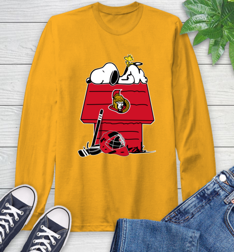 Ottawa Senators NHL Hockey Snoopy Woodstock The Peanuts Movie Long Sleeve T-Shirt 3