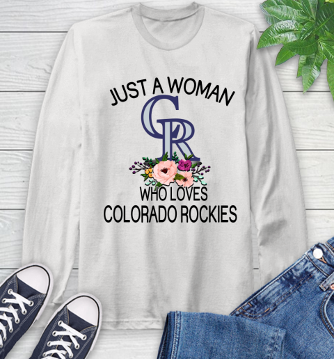 MLB Just A Woman Who Loves Colorado Rockies Baseball Sports Long Sleeve T-Shirt
