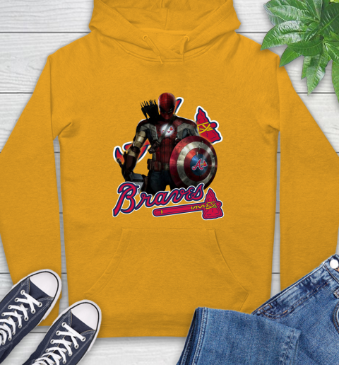 MLB Captain America Thor Spider Man Hawkeye Avengers Endgame Baseball Atlanta Braves Hoodie 3