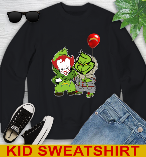 Los Angeles Chargers Baby Pennywise Grinch Christmas NFL Football Youth Sweatshirt 2