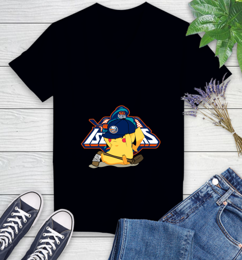 NHL Pikachu Hockey Sports New York Islanders Women's V-Neck T-Shirt 2
