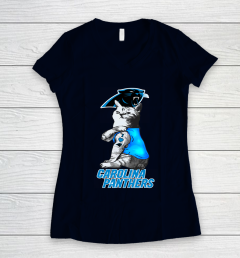NFL Football My Cat Loves Carolina Panthers Women's V-Neck T-Shirt 2