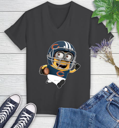 NFL Chicago Bears Minions Disney Football Sports Women's V-Neck T-Shirt 8