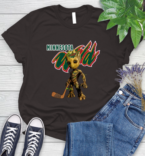 Minnesota Wild NHL Hockey Groot Marvel Guardians Of The Galaxy Women's T-Shirt 8