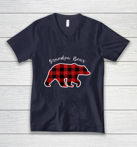 GRANDPA BEAR Men Red Plaid Christmas Pajama Family Gift V-Neck T-Shirt 2